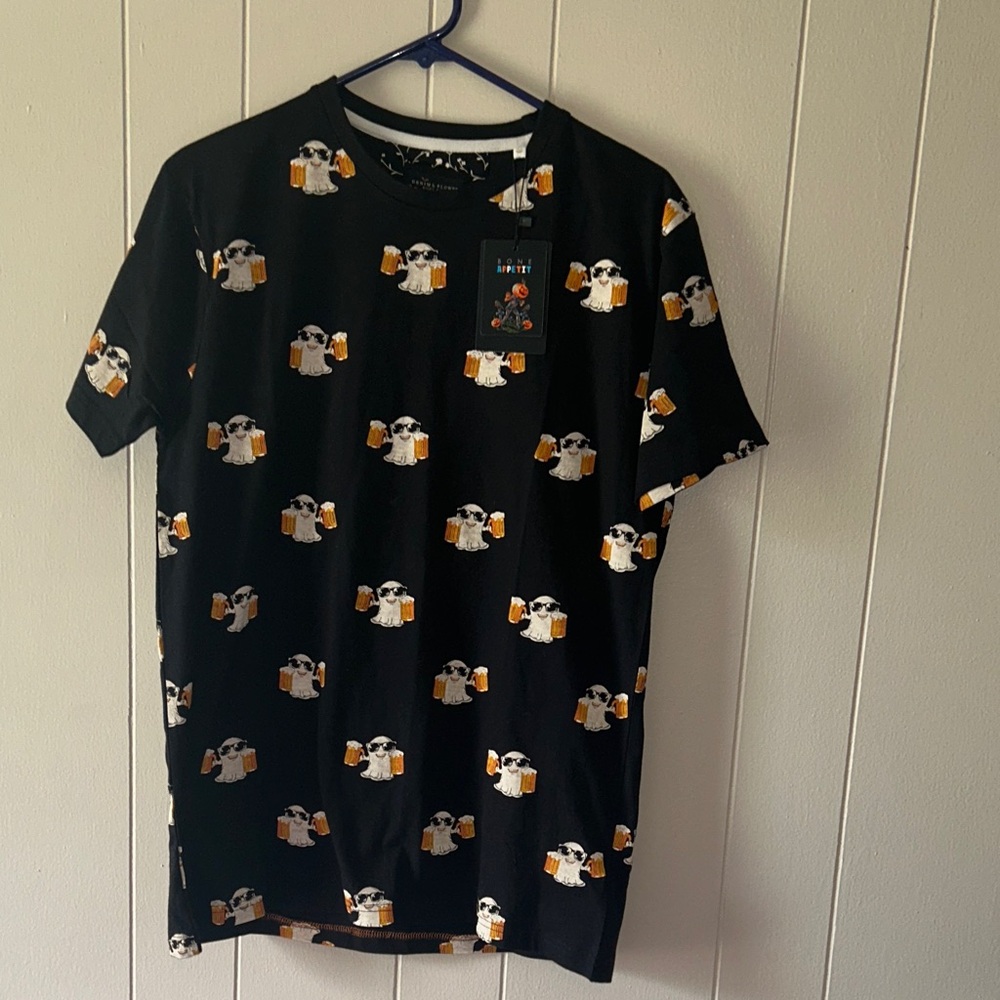 Black Graphic Men's Tee with Beer Mug Print